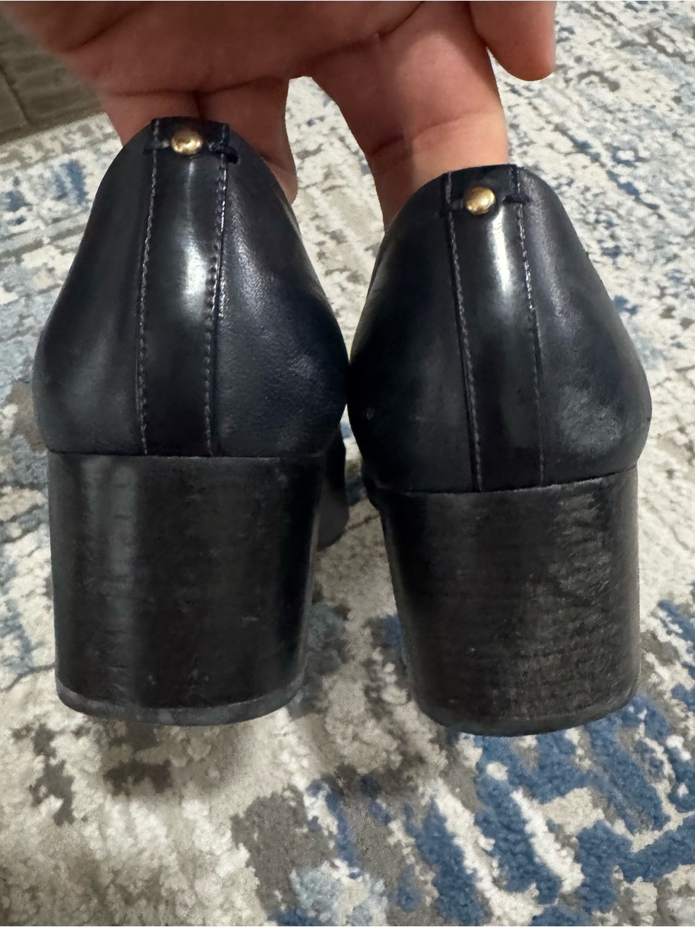 Tory Burch Black Leather Flats with Gold Logo Accent - Picture 7 of 9